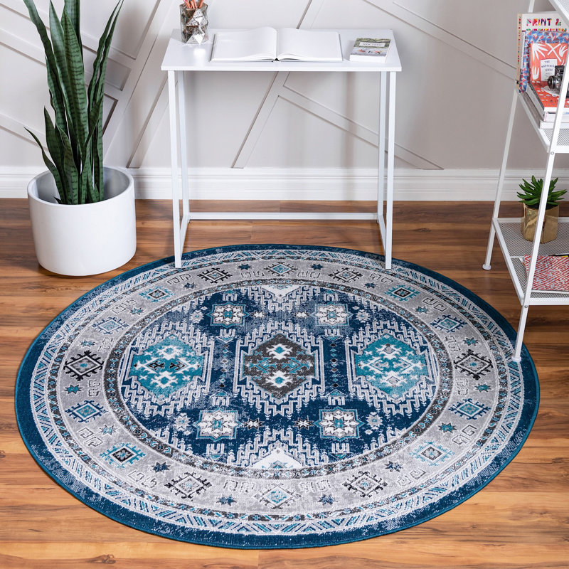 Esveidy Ikat Indoor Rug, Round 8'