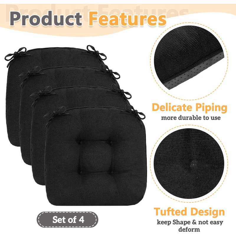 Set Of 4 Dining Chair Cushions Black