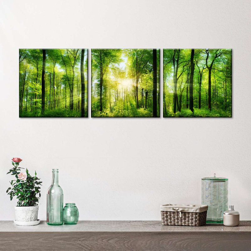 Ensemble 3 pièces de paysage forestier sur toile, H 8 po x l 26 po x P 1 po
