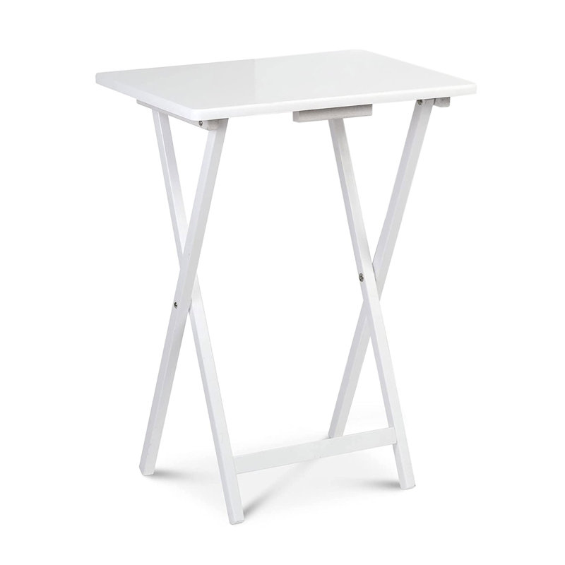 Compact White Solid Rubberwood Folding TV Tray Tables, 2-Piece Set