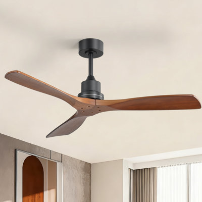 Sofucor Kemp 52" 3-Solid Wood Blade Classic Ceiling Fan with Remote Control and No Lights, Black&Brown