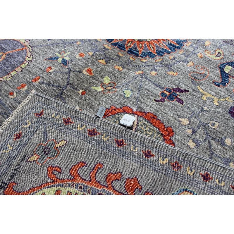 Tapis gris / orange / bleu noué à la main de haute qualité Aryana