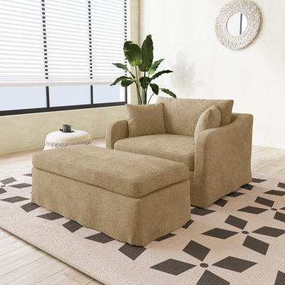 43.9" W Modern Accent Chair, Upholstered Single Sofa Chair With Pillows And Ottoman Bench