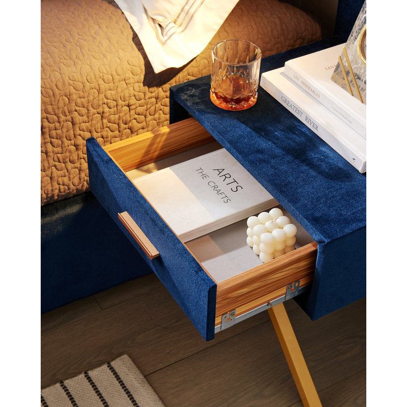 Cadre de lit, lit plateforme tapissier avec tête de lit, Grand lit, Blue