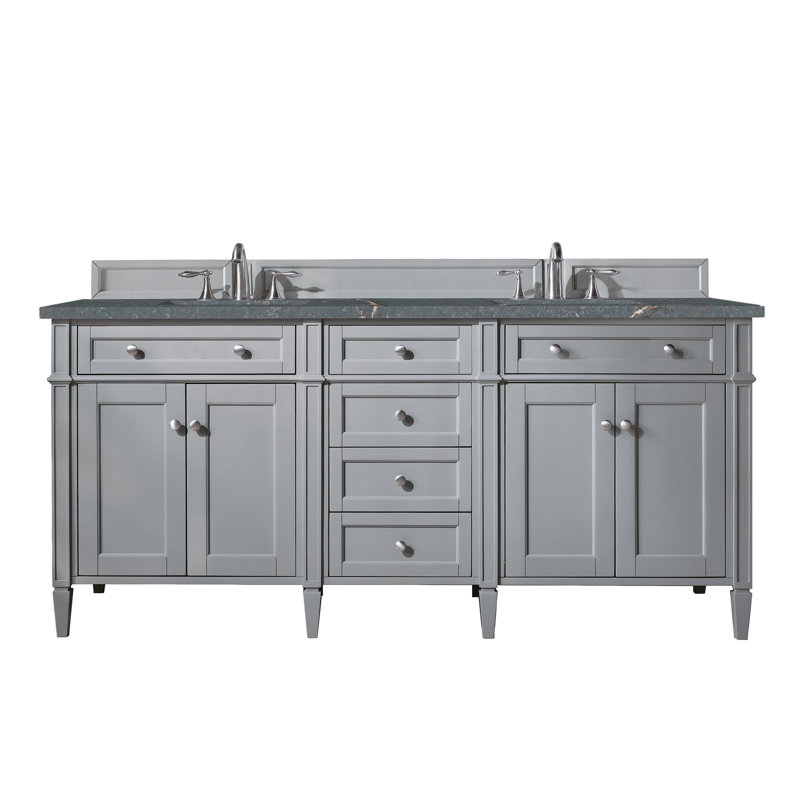 Brittany 72" Double Vanity W/FreePower Wireless Charger, Urban Gray, Parisien Bleu