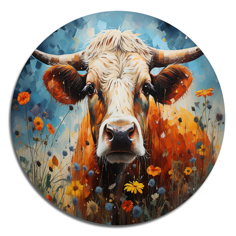 Vache, nature, symphonie I - animaux, art en métal rond, H 36 po x l 36 po