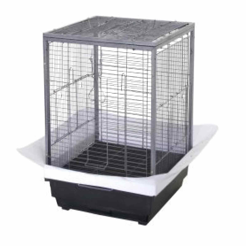 Cage à oiseaux en métal 45 x 45 x 60 cm, cabane à oiseaux spacieuse avec plateau coulissant, poignée portable, gobelets transparents et perchoir en bois, cage à oiseaux facile à nettoyer pour perruches, perruches, cockatiels, inséparables