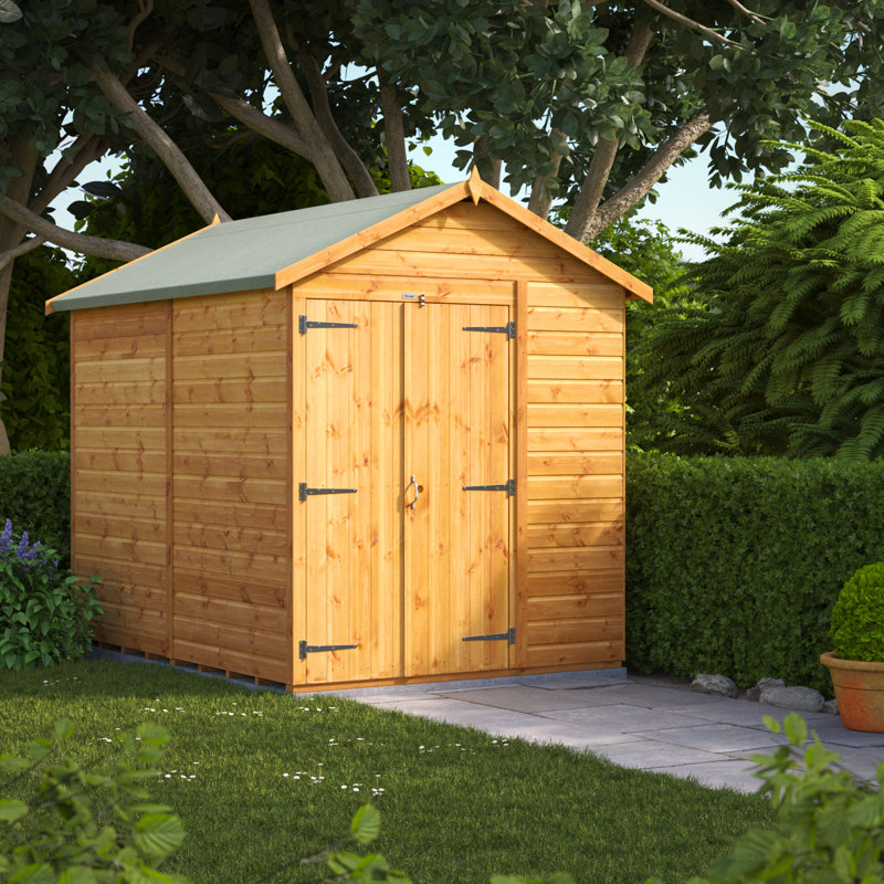 Powersheds 8 x 6ft Timber Tongue & Groove Windowless Apex Garden Shed, Double Doors
