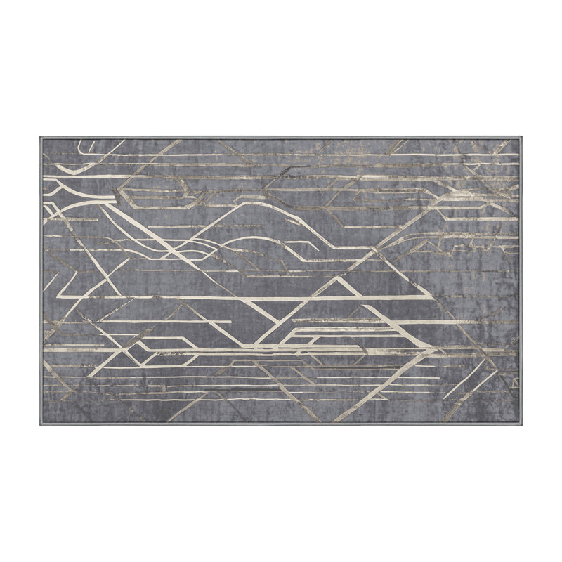 Machine Washable Gray Area Rug, Rectangle 8' x 12'