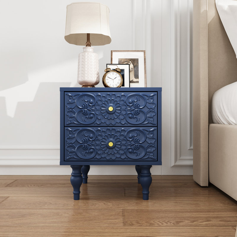 18.14'' Tall 2 Drawer Farmhouse Nightstands, Blue