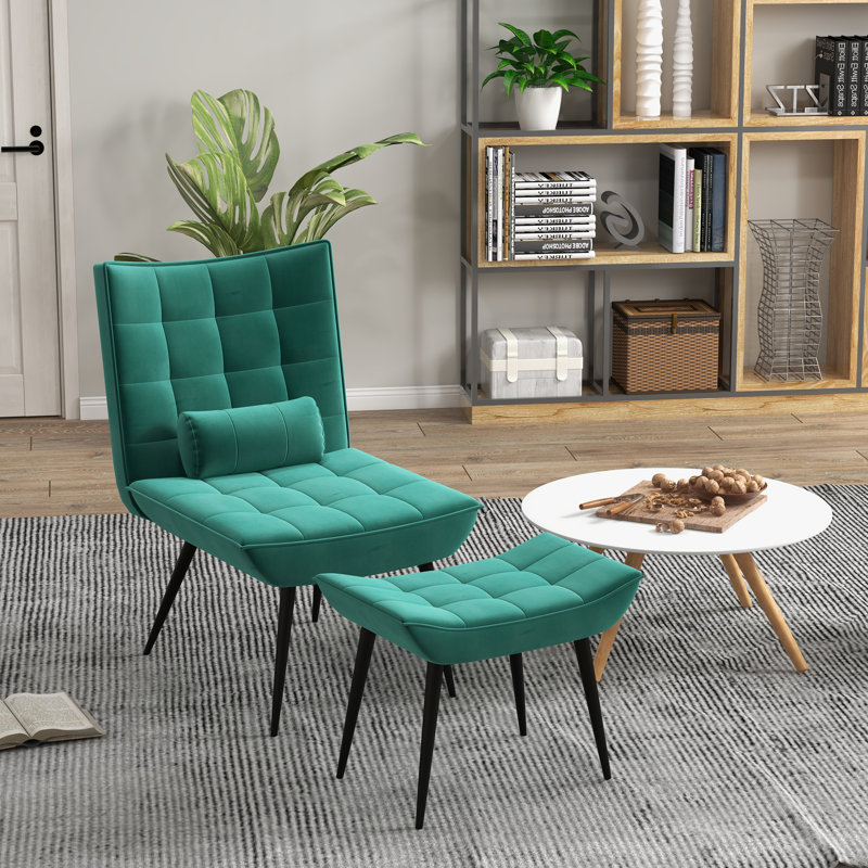 Krystal Accent Chair with Footstool, Green