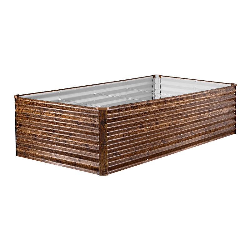 Galvanized Raised Garden Bed, 8 x 4 x 2 ft, Rectangular Metal Planter Box Kit Outdoor, Bottomless Elevated Planting Box with Gloves, Alu-Zinc, for Growing Flowers Vegetables, Deep Wood Grain