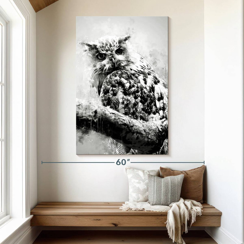 Brampt Owl Looking Black And White, 51" H x 34" W