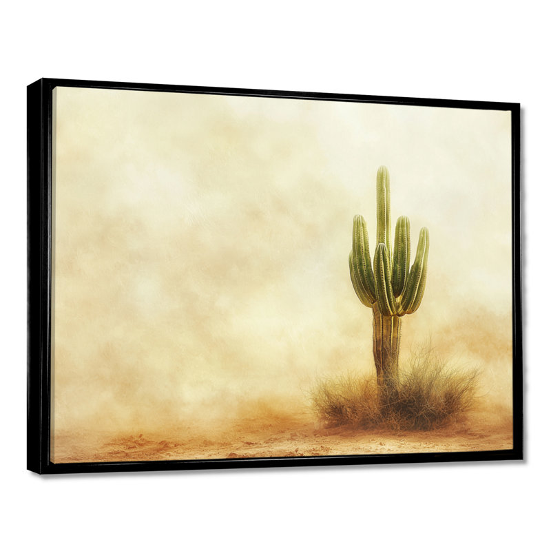 Cactus tempête de sable I - art mural cactus, H 12 po x l 20 po, Cadre flottant, Noir