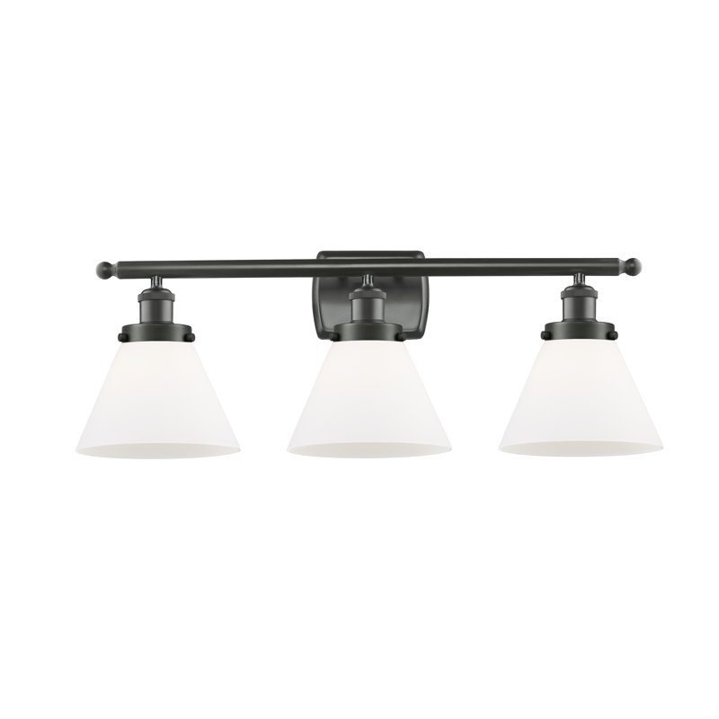 Éclairage pour meuble-lavabo 3 lumières 28 po Ballston Urban Cone, DEL, Blanc mat, Bronze frotté à l'huile