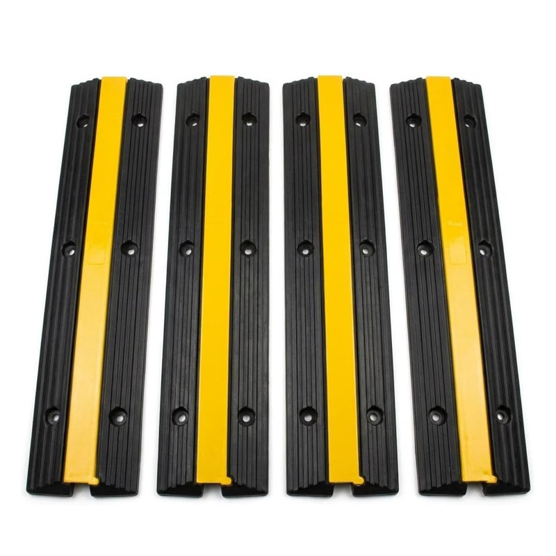Paquet de 4 rampes de protection de câble en caoutchouc 1 canal robustes - capacité de charge de 22046 lb - bosse de protection de câble de plancher - pour allées, asphalte, béton - Taille: 102 x 15,5 x 3 cm