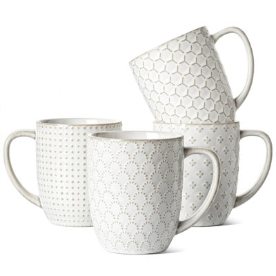 Coffee Mugs 16 oz Set of 4, Ceramic Mug, Embossment Cups