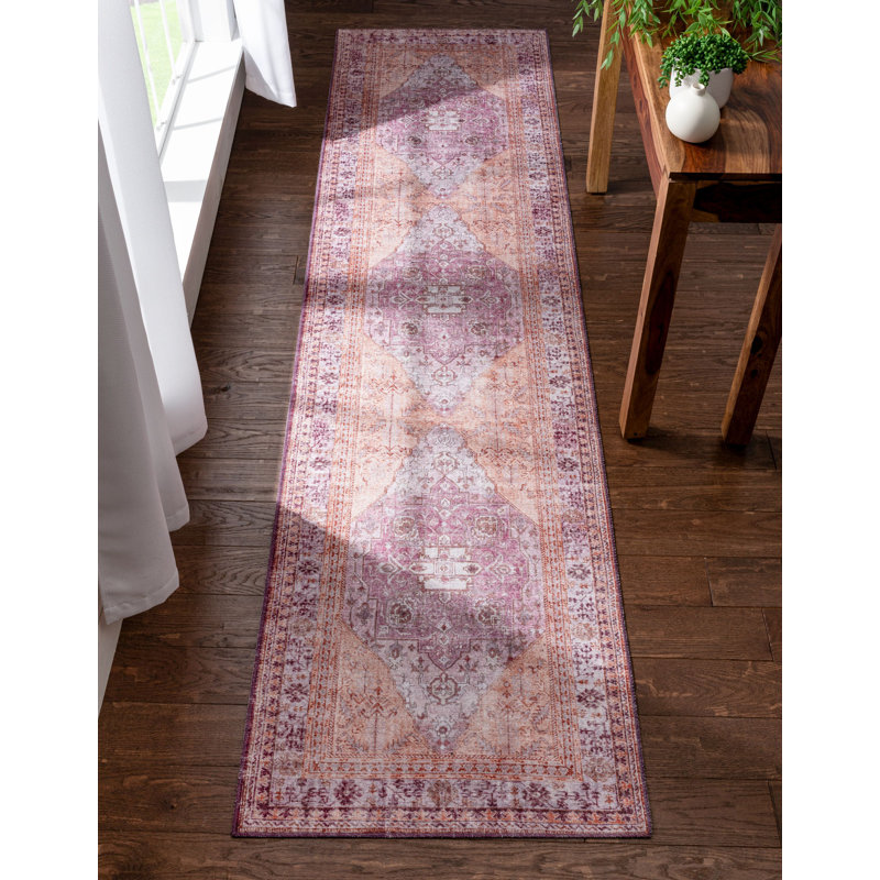 Nile Vintage Medallion Flatweave Purple/Brown Area Rug, Runner 76 x 300 cm