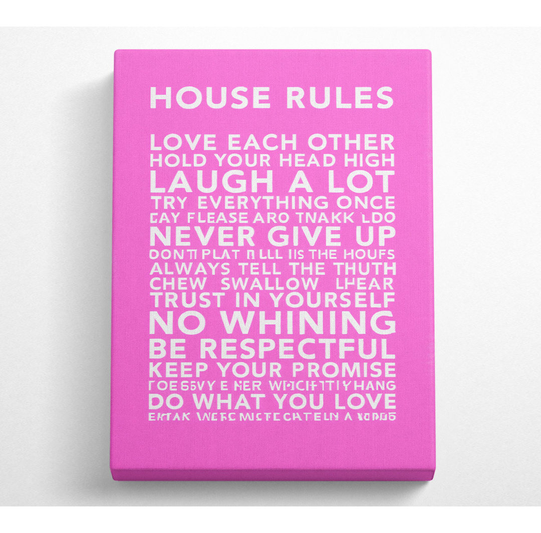 Family Quote House Rules 3 Vivid Pink - Leinwanddrucke auf Leinwand