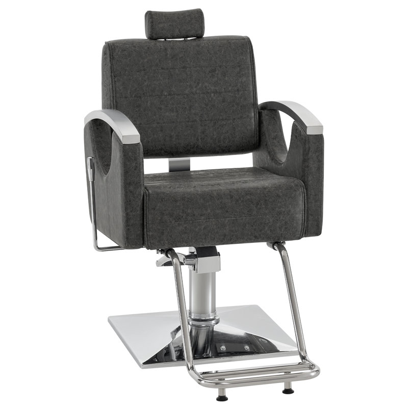 Fauteuil de coiffeur inclinable avec pompe hydraulique, fauteuil de salon pivotant, similicuir, Similicuir gris