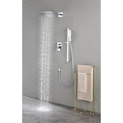Shower System With Shower Head, Hand Shower, Slide Bar,, Shower Arm, Hose, Valve Trim, And Lever Handles