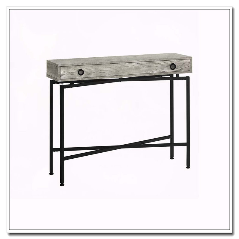 Table d'appoint, console, vestibule, étroit, canapé, tiroir de rangement, salon, chambre à coucher, stratifié gris, métal noir, contemporain, moderne