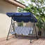 3 balancelles de patio bleu foncé. Coussin amovible. Structure en acier robuste. Auvent réglable inclinable pour la piscine, la cour arrière. Détendez-vous et détendez-vous. Capacité de poids de 440 lb. L 67,75 po x P 43,25 po et H 60,25 po