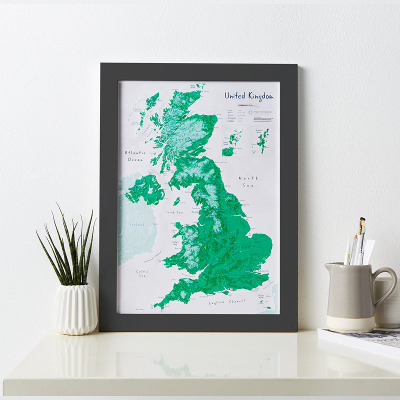 UK As Art Map - Shamrock - Print, Black Framed, 45cm H x 32.7cm W x 5cm D