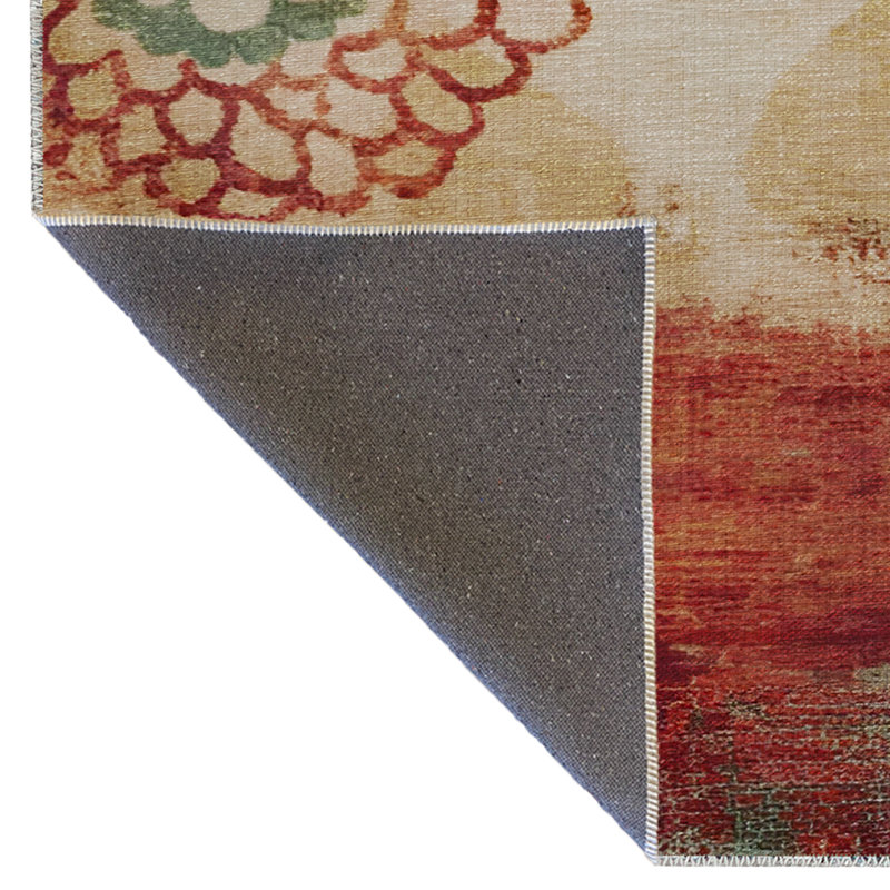 Green-Red Themed Multi-Colored Powder Flower Patterned Creative Modern Decorative Rug, Rectangle 3'11" x 6'6"