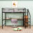 Full Size Metal Loft Bed With Built-In Desk, LED Lighting, Wardrobe And Storage Staircase-211048554