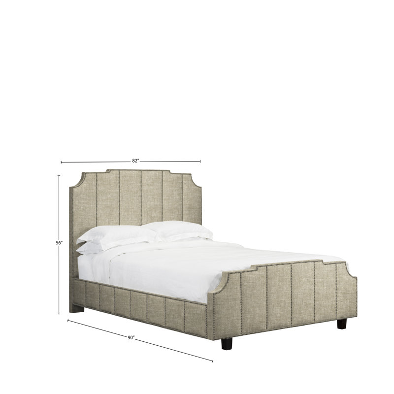 Lit plateforme tapissier Stoker, Lin - Beige, Très grand