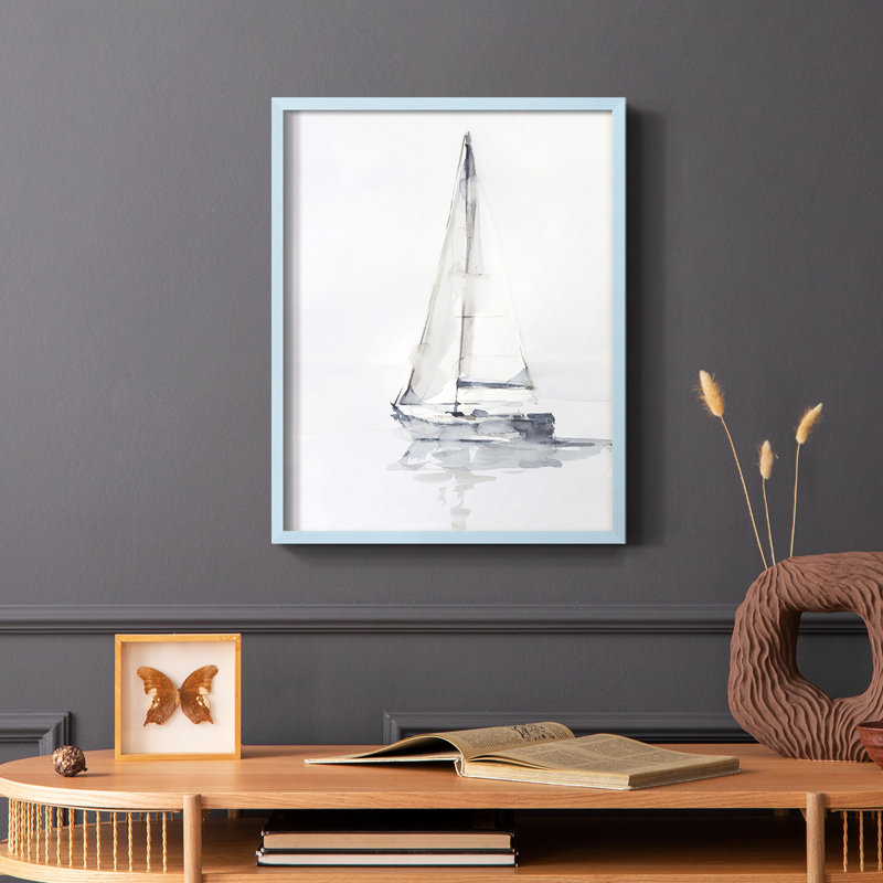 «Misty Harbor I», reproduction encadrée - bois massif, Bleu, H 10 po x l 8 po