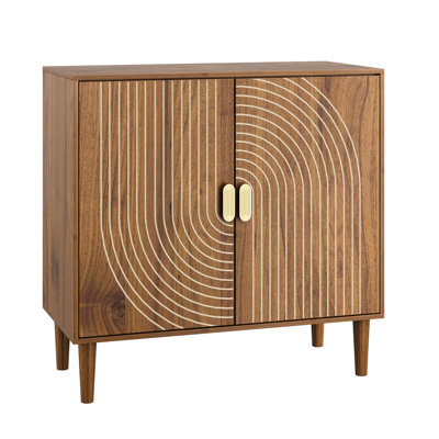 Brown Wood Sideboard Buffet - Casual Style, Water And Scratch Cabinet With Adjustable Storage Art Design,