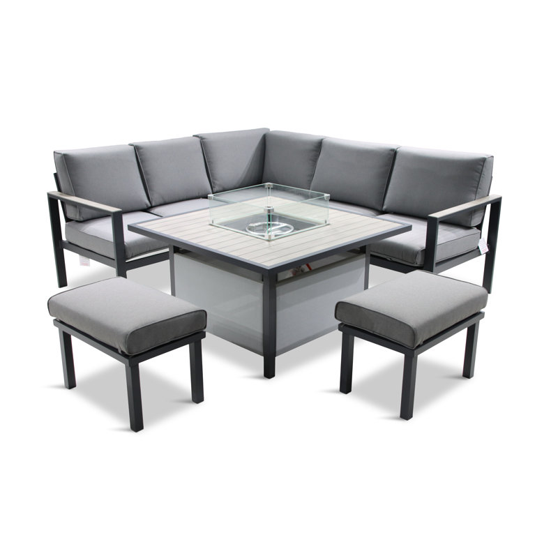 LG Outdoor Turin 7 seat dining set with gas firepit