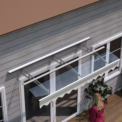 Auvent de fenêtre 79 po x 34 po, polycarbonate de 0,137 po d'épaisseur, supports en alliage d'aluminium, pour abri mural en bois, et au vent, auvent de porte protégé avec support de toit en polycarbonate robuste - caractéristique