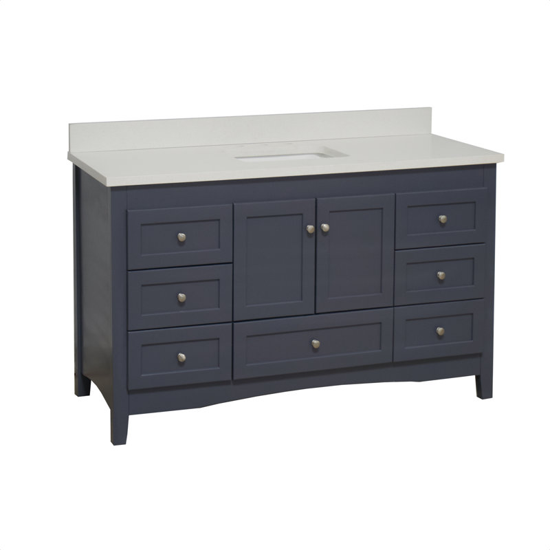 Ensemble de meuble-lavabo simple 60 po Edber, Quartz, Gris marine