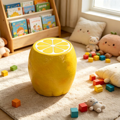Tabouret jaune citron, sculpture de jardin