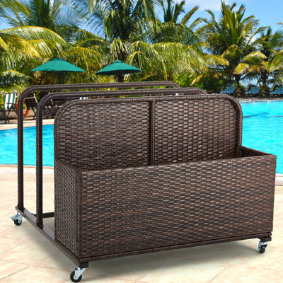 Poolside Float Storage Organizer, Outdoor Wicker Rattan Pool Float Holder Storage Rack For Basket Box Patio Pool Storage Caddy With Rolling Wheels For by LeewooJardin