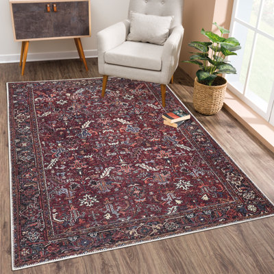 Tapis lavable antidérapant Bloom Rugs - bordeaux traditionnel bordeaux pour salon, chambre à coucher, salle à manger et cuisine