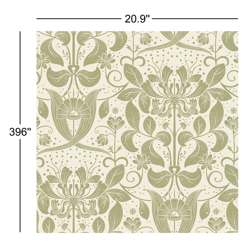 Ingrid Floral Wallpaper Roll, Olive