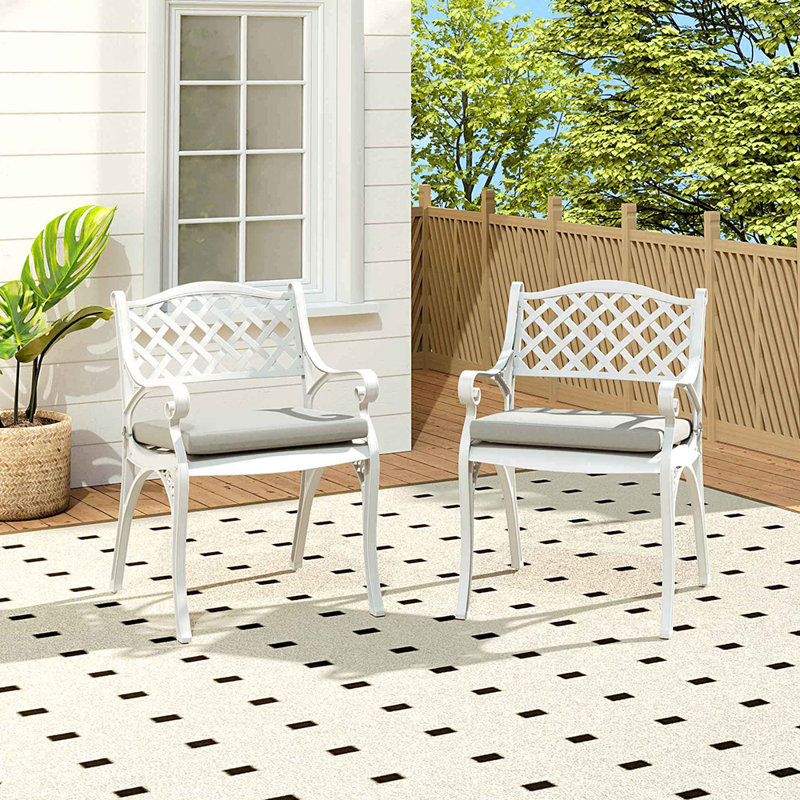 Candi Patio Dining Armchair with Cushion, White