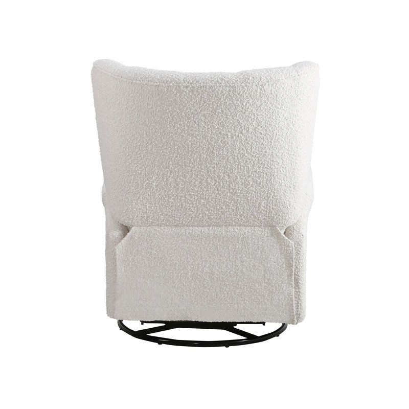 White Velvet Wingback Swivel Recliner with Wood Frame
