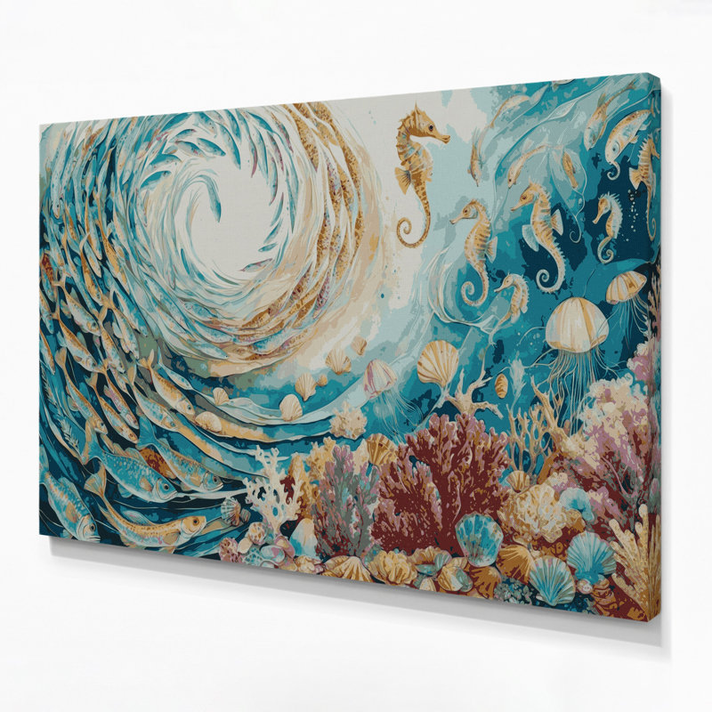 Art mural sur toile, "Coastal Marine Life", H 12 po x l 18 po