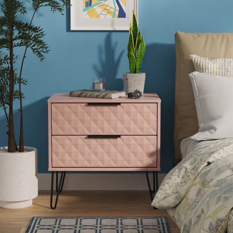 Harlequin 58cm W Manufactured Wood Bedside Table, Pink