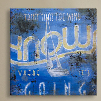 « wind sait » par rodney’s blanc, affiche rétro sur toile tendue, H 36 po x l 36 po x P 1,5 po