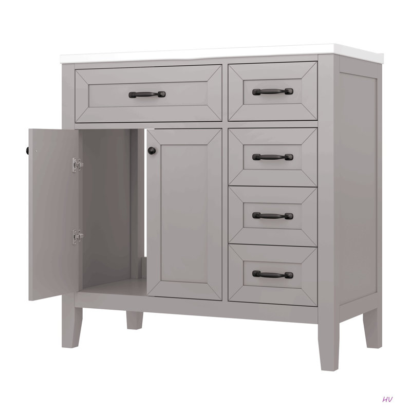 Meuble-lavabo 36 po avec lavabo, armoire de salle de bain avec tiroirs, structure solide et panneau de fibres à densité moyenne