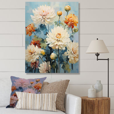 «Blue Blooms Zinnias Flowers I» sur toile