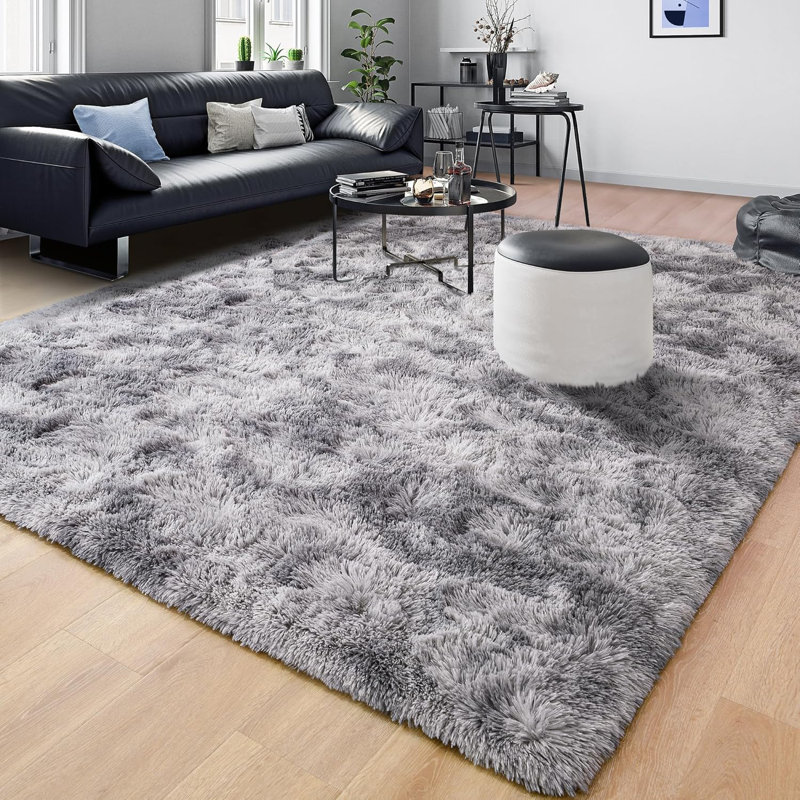 Extra-Large Luxury Soft Tie-Dye Shag Area Rug, Gray, Rectangle 10' x 14'