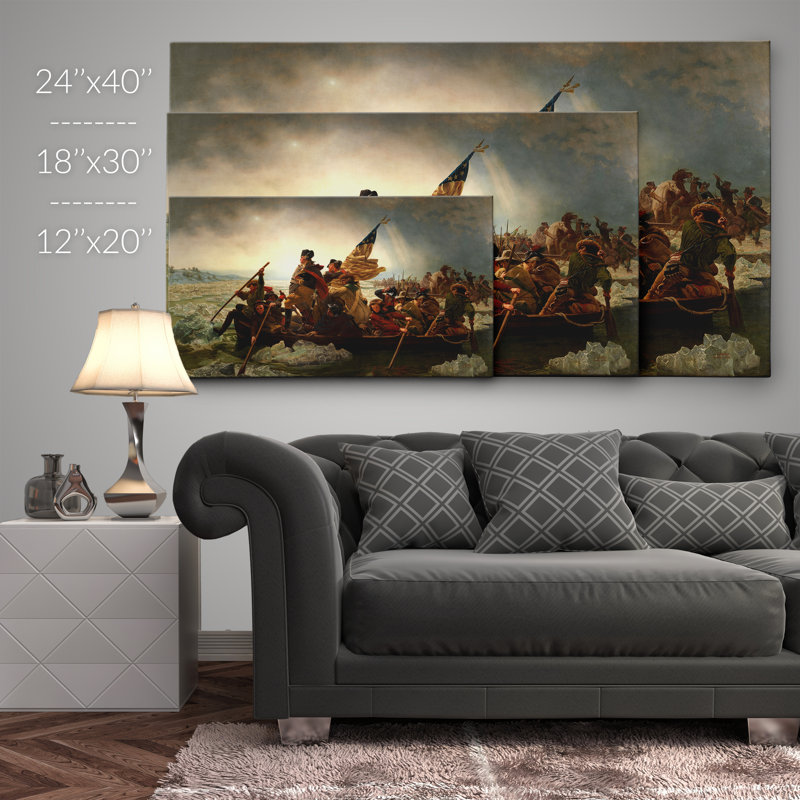 «Washington Crossing the Deleware» par Emanuel Gottlieb Leutze, reproduction sur toile, H 20 po x l 40 po x P 1,5 po