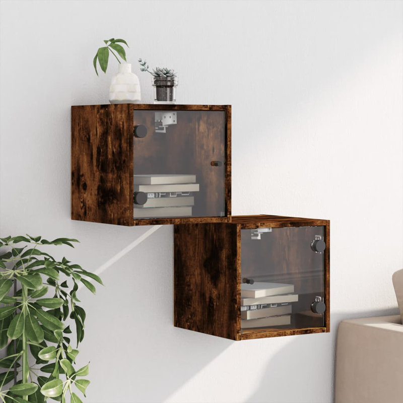 Masir 35cm W Manufactured Wood Bedside Table, Smoked Oak, Set of 2